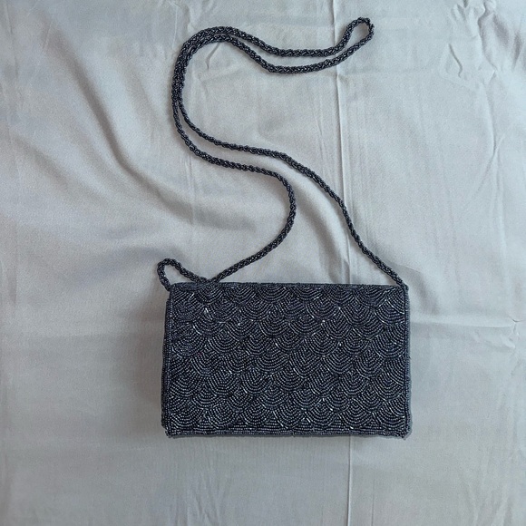 Elegant Navy Blue Beaded Women's Bag - Picture 1 of 12